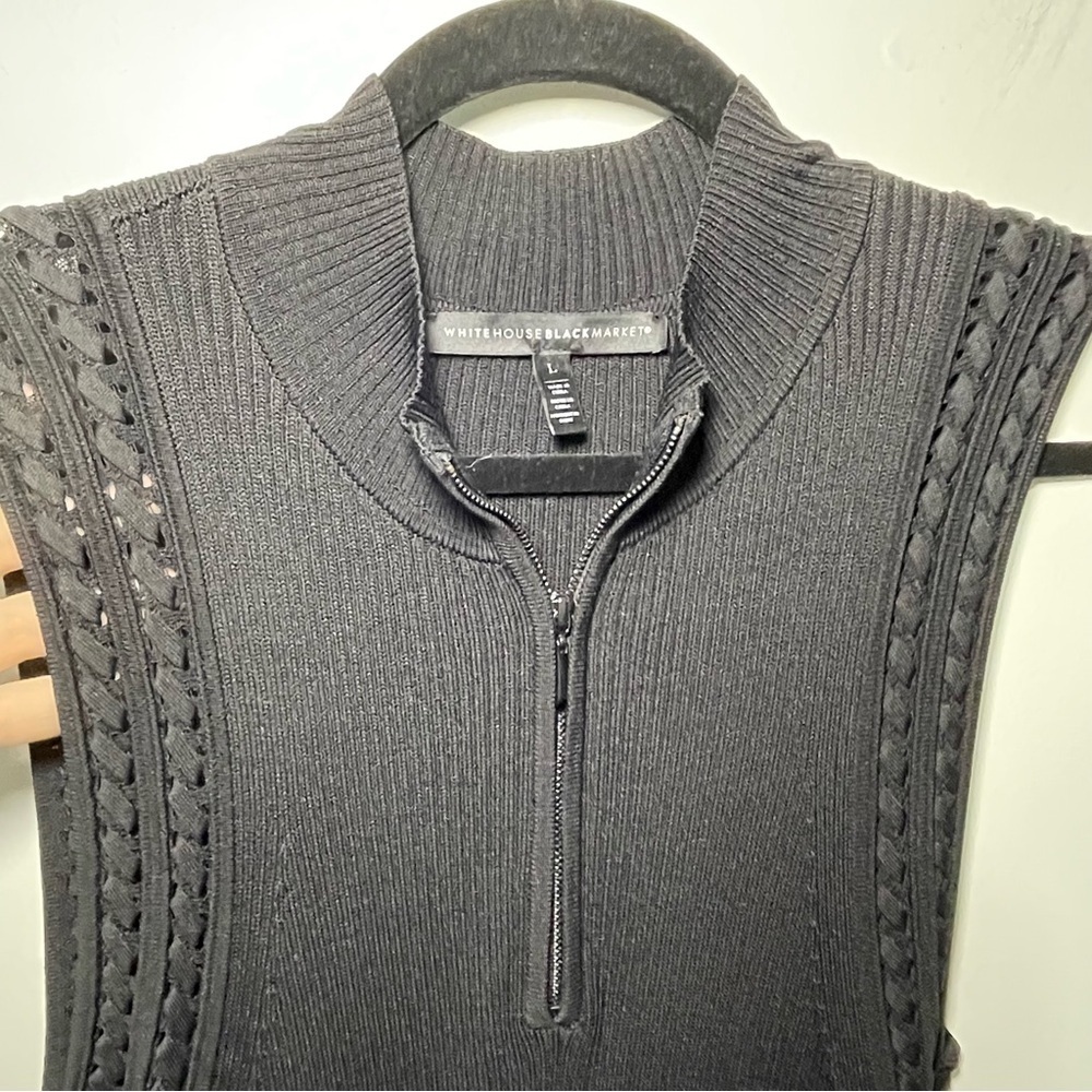 White House Black Market women Black Sleeveless Knit Midi Dress Size L Zip Neck - Picture 3 of 10